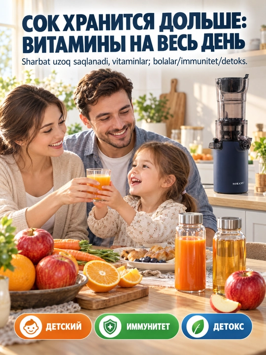 SOKANY SK-01003 sekin vintli sharbat chiqargich, 300 Vt, 88 mm keng og'iz