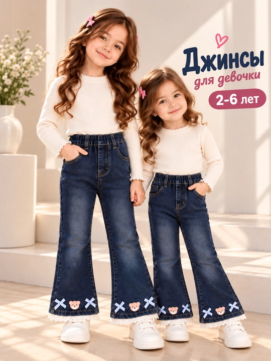Qizlar uchun jinsi shim, rezinkali bel, bolalar denim shimlari, 2–6 yosh - 