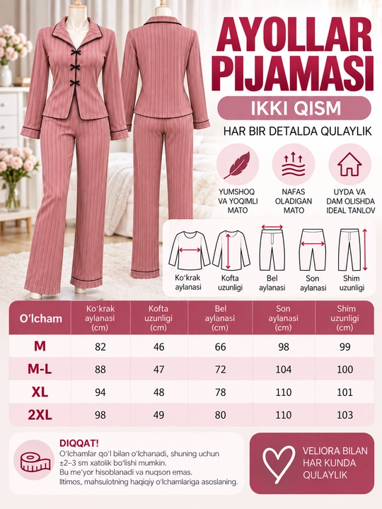 Ayollar uchun pijama, uy kiyimi, tungi ko‘ylak