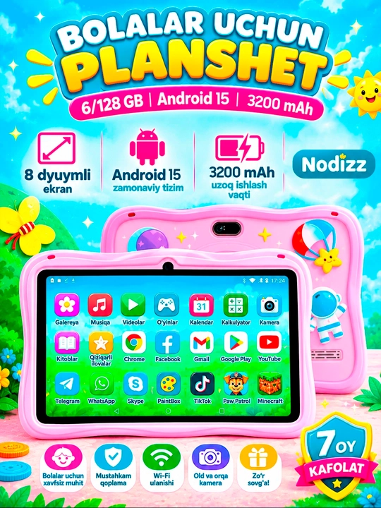 Bolalar planshet kompyuteri — xotira 128 Gb, Android 15 Pad712, C1000 CHico - 