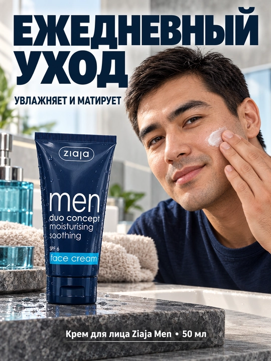 Erkaklar uchun yuz kremi Ziaja Men, namlantiruvchi, matlashtiruvchi, SPF 6, 50 ml