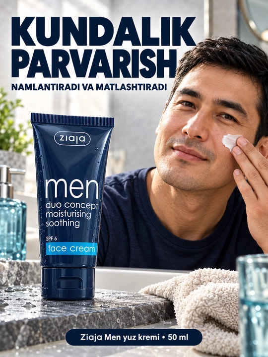 Erkaklar uchun yuz kremi Ziaja Men, namlantiruvchi, matlashtiruvchi, SPF 6, 50 ml