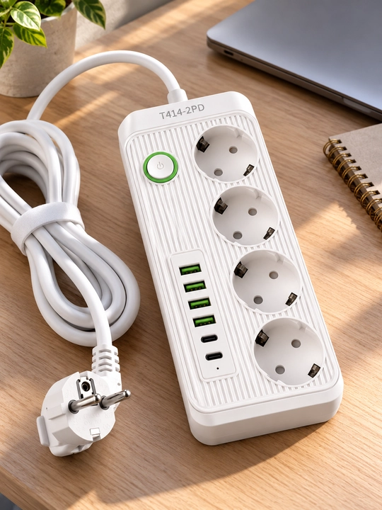 4ta USB va 2ta Type-C portli tarmoq filtri, 4ta rozetka, kabel uzunligi 3m, quvvati 2500Vt