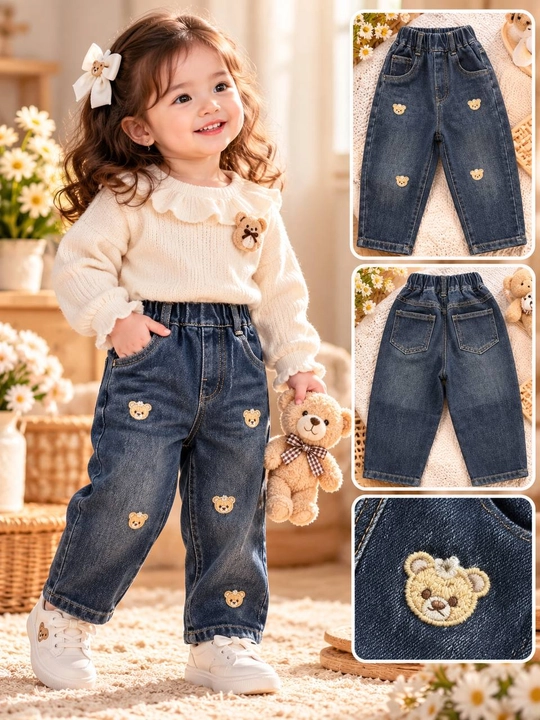 Детские джинсы с нашивками мишек для девочек, 2–5 лет - 