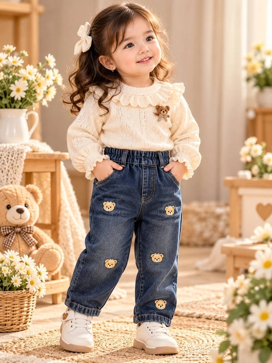 Детские джинсы с нашивками мишек для девочек, 2–5 лет
