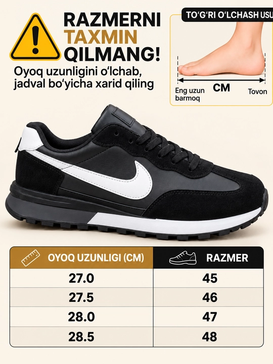 Erkaklar krossovkasi, Nike sport krossovkasi, o‘lchamlari 40-44
