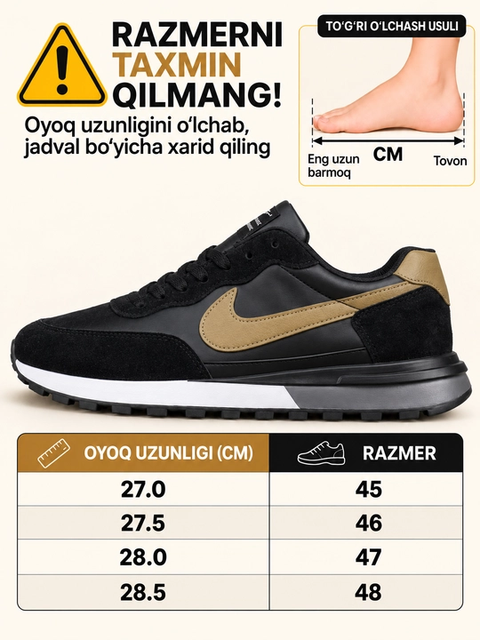 Erkaklar krossovkasi, Nike sport krossovkasi, o‘lchamlari 40-44