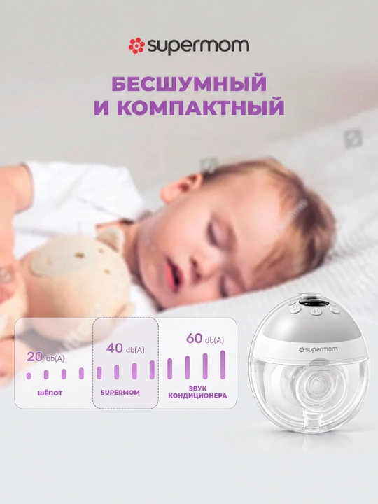Молокоотсос грудного молока, электрический, Supermom Elite White