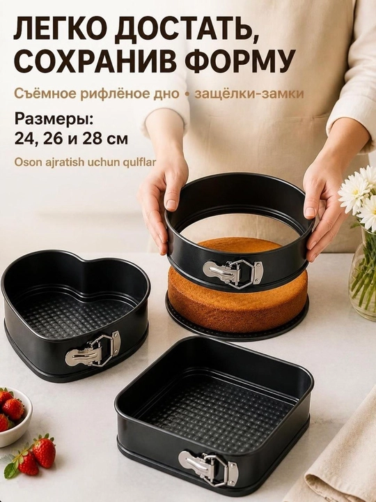 Разъемные формы для выпечки и тортов, набор 3 шт (24, 26, 28 см)