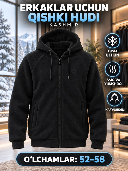 Erkaklar kashmir kurtkasi, hudi, tolstovka, kapyushonli, zamokli, qalin, issiq, qishki - 