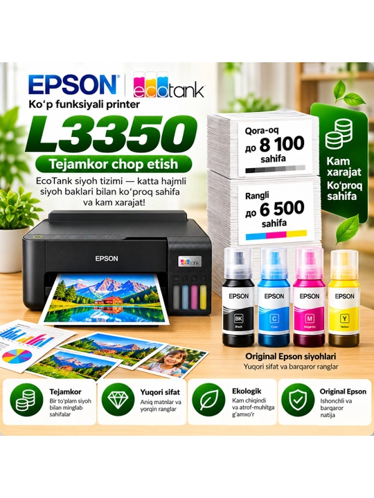 Epson L3350 rangli printer, uy va ofis uchun