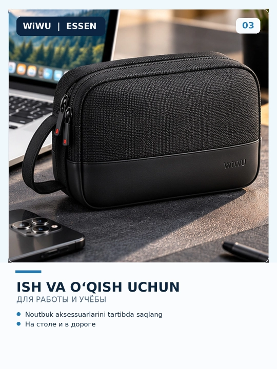 Органайзер WiWU Essen Travel Pouch для кабелей, зарядок и гаджетов, чёрный