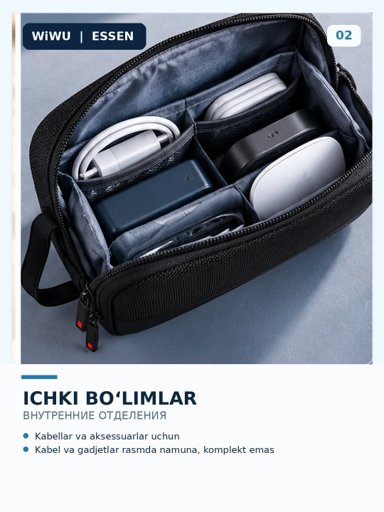 Органайзер WiWU Essen Travel Pouch для кабелей, зарядок и гаджетов, чёрный