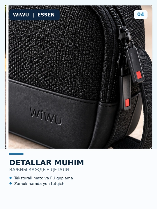 Органайзер WiWU Essen Travel Pouch для кабелей, зарядок и гаджетов, чёрный