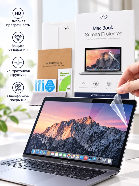 WiWU MacBook Air 13.6 ekran himoya plyonkasi, M2 M3 M4 M5, shaffof