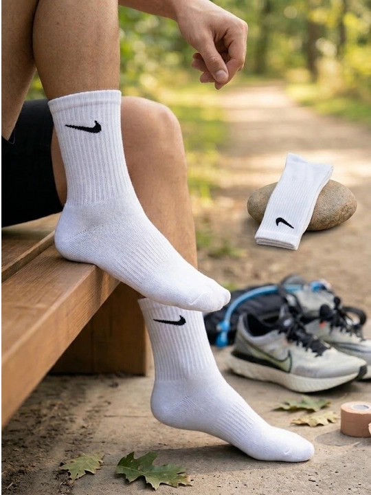 Erkaklar paypog‘i, oq paypoq, sport paypoq, uzun paypoq, paxtali noski, nike uslub paypoq - 