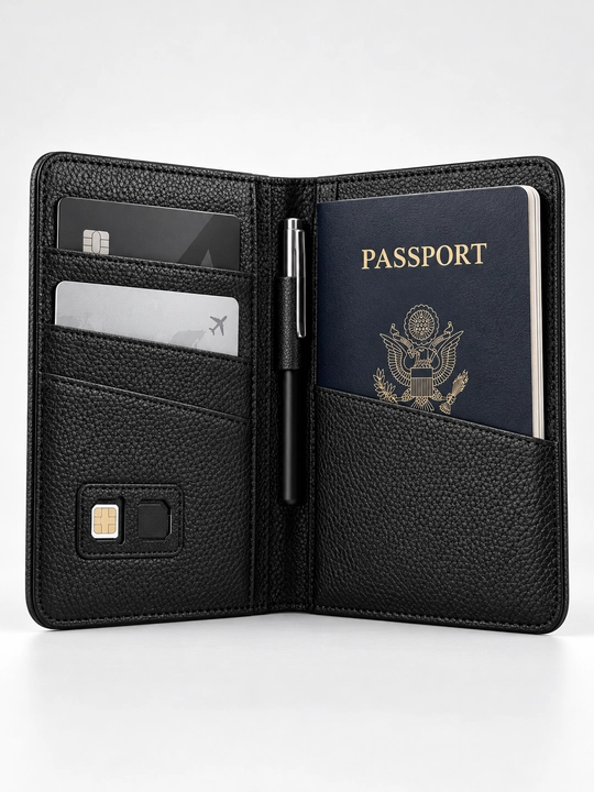 WiWU Master Passport Wallet pasport g‘ilofi, RFID himoya, karta va SIM joyi, qora
