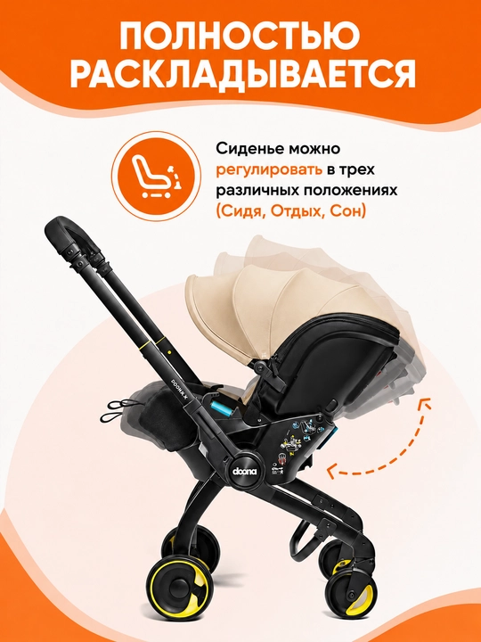Автокресло-коляска 2 в 1, для новорожденных 0+, до 20 кг, складные колеса
