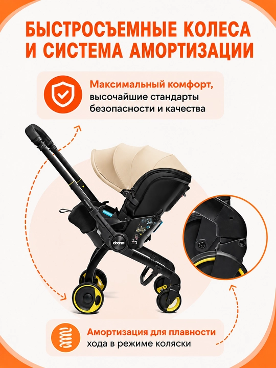 Автокресло-коляска 2 в 1, для новорожденных 0+, до 20 кг, складные колеса