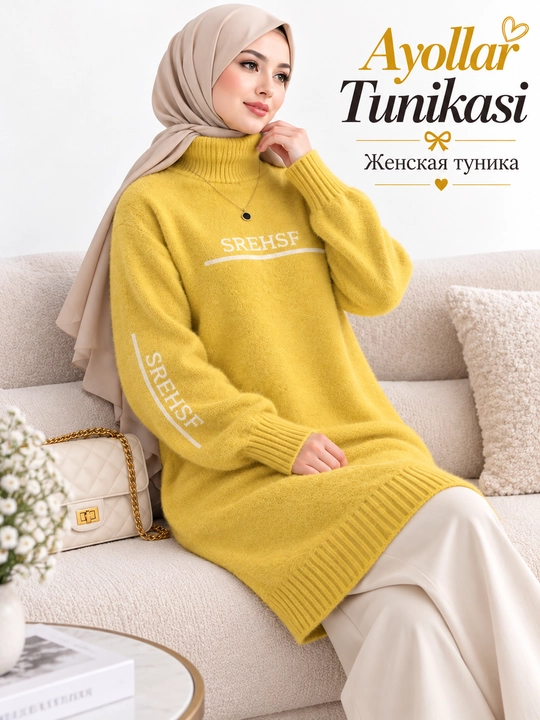 Ayollar qishki tunikasi, sviter, qalin yumshoq trikotaj kofta, Freesize 55-85 kg