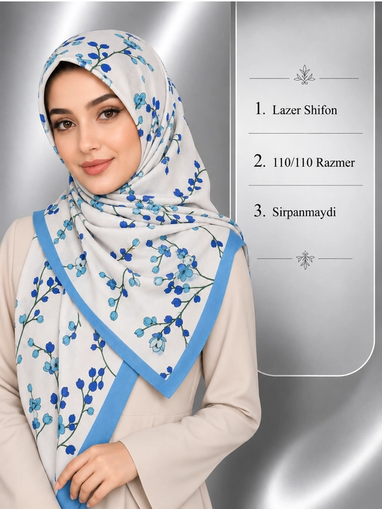 Lazer shifon hijob ro‘mol 110×110, sirpanmaydigan va havo o'tkazuvchi sharf romol, rumol - 