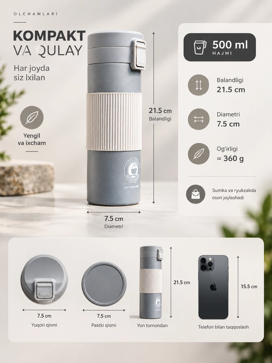 Термокружка для горячих и холодных напитков, держит тепло, из нержавеющей стали 500мл - 