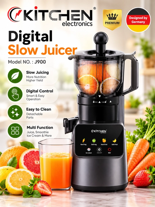KITCHEN J900 — raqamli shnekli sharbat chiqargich, meva va sabzavotlar uchun Slow Juicer - 