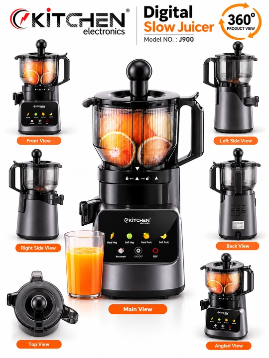 KITCHEN J900 — raqamli shnekli sharbat chiqargich, meva va sabzavotlar uchun Slow Juicer