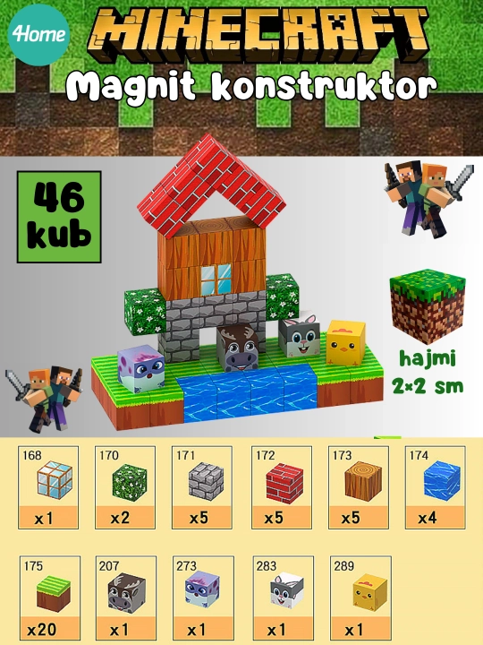Magnit Minecraft konstruktori, 7 dan ortiq turdagi