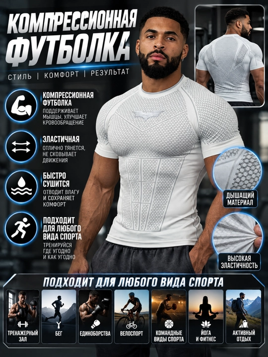 Компрессионная футболка, спортивная, рашгард, мужская, для фитнеса - 