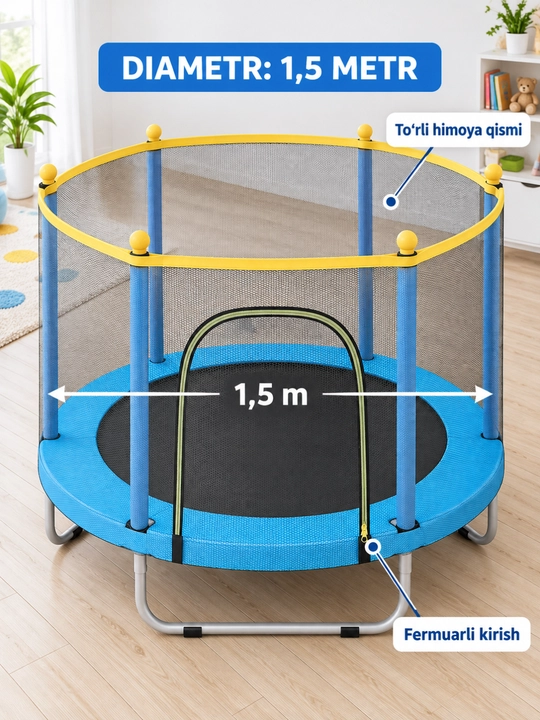 Bolalar uchun batutlar himoya to‘rli uy va hovli uchun, 1,4 m / 1,5 m