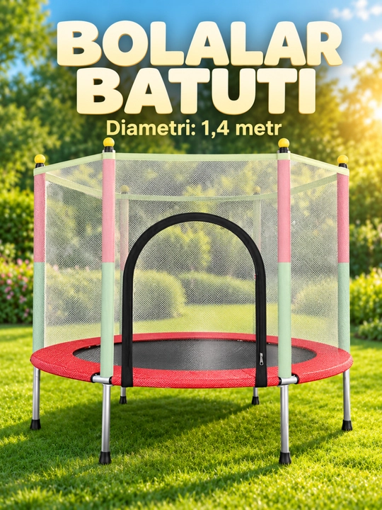 Bolalar uchun batutlar himoya to‘rli uy va hovli uchun, 1,4 m / 1,5 m