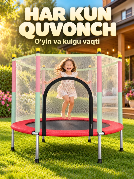 Bolalar uchun batutlar himoya to‘rli uy va hovli uchun, 1,4 m / 1,5 m - 