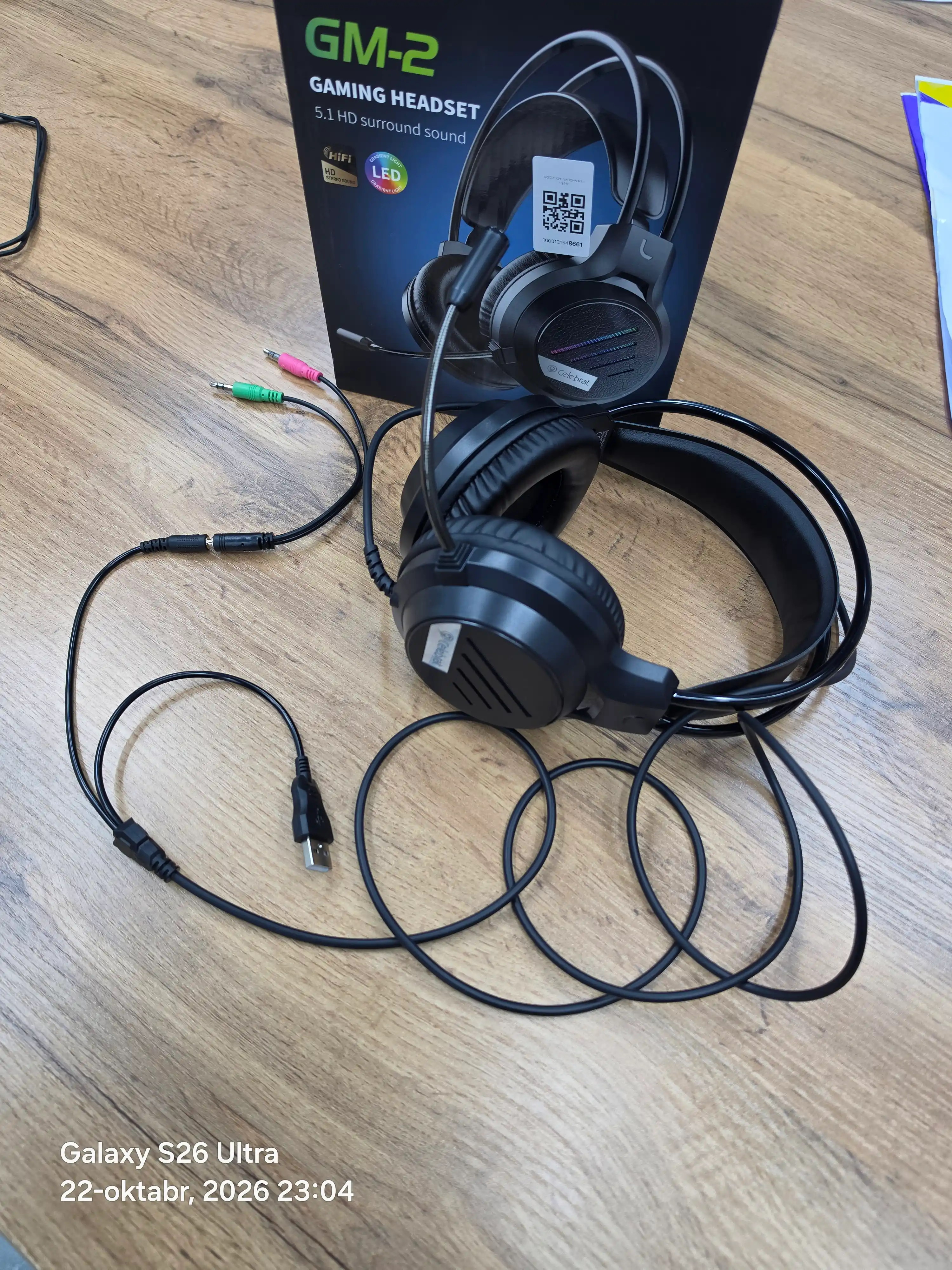 O'yin uchun quloqchin Celebrat GM-2, mikrofonli, RGB chiroqli, 3.5 mm / USB