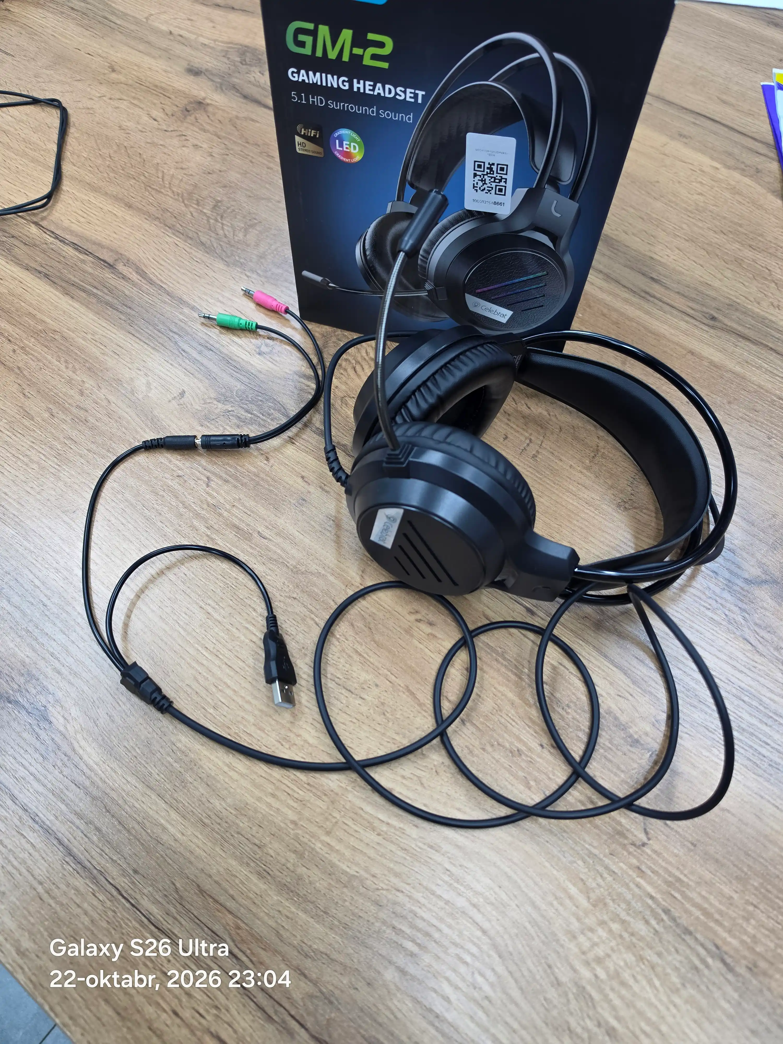O'yin uchun quloqchin Celebrat GM-2, mikrofonli, RGB chiroqli, 3.5 mm / USB