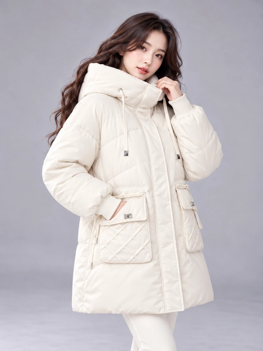 Kurtka ayollar uchun, oversize, qalin kapishoni bilan still koreyskiy kuz va qish uchun