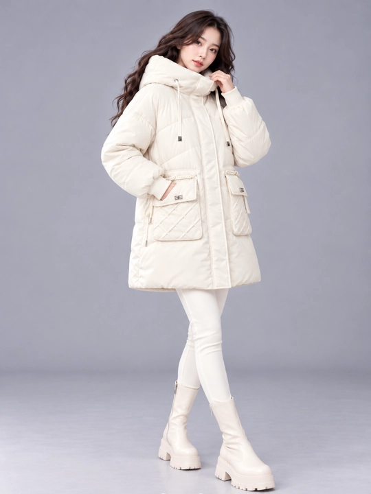 Kurtka ayollar uchun, oversize, qalin kapishoni bilan still koreyskiy kuz va qish uchun