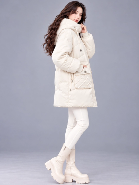 Kurtka ayollar uchun, oversize, qalin kapishoni bilan still koreyskiy kuz va qish uchun