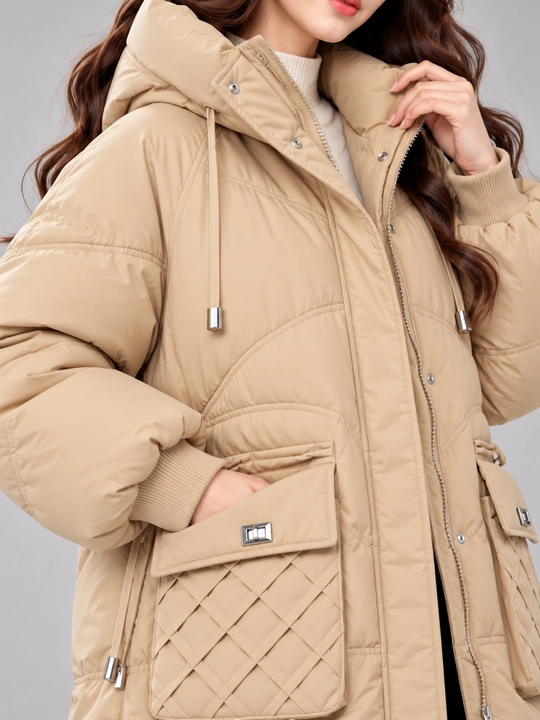 Kurtka ayollar uchun, oversize, qalin kapishoni bilan still koreyskiy kuz va qish uchun