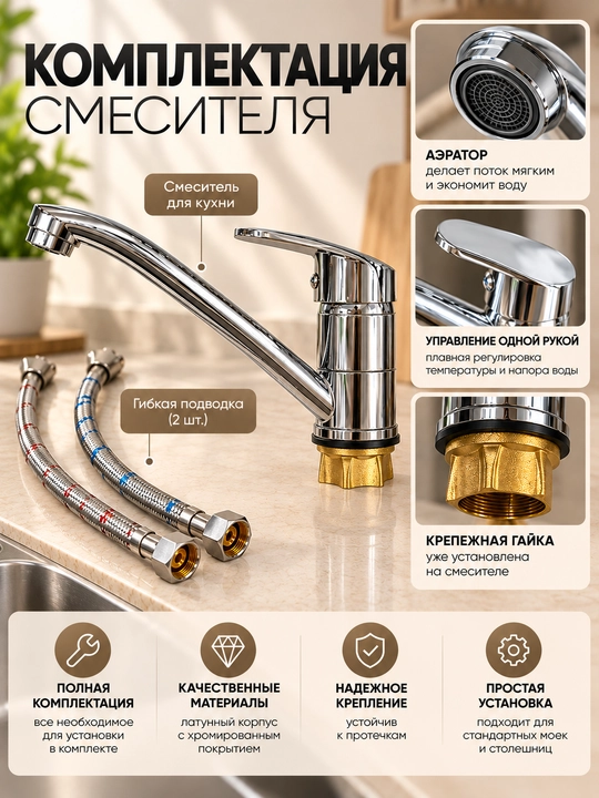 Смеситель для кухонной мойки, для раковины