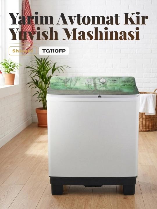 Shivaki yarim avtomatik kir yuvish mashinasi TG110FP, Nature 02, 11 kg, uy uchun