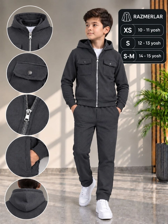 Erkaklar uchun sport kostyumi,fermuarli kurtka va shimlar,XS 10-11  S 12-13 S-M 13-14 yosh - 