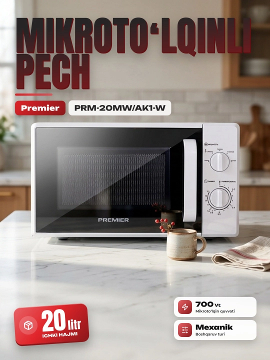 Premier mikroto'lqinli pech PRM-20MW-RJ4, 20 litr, uy uchun