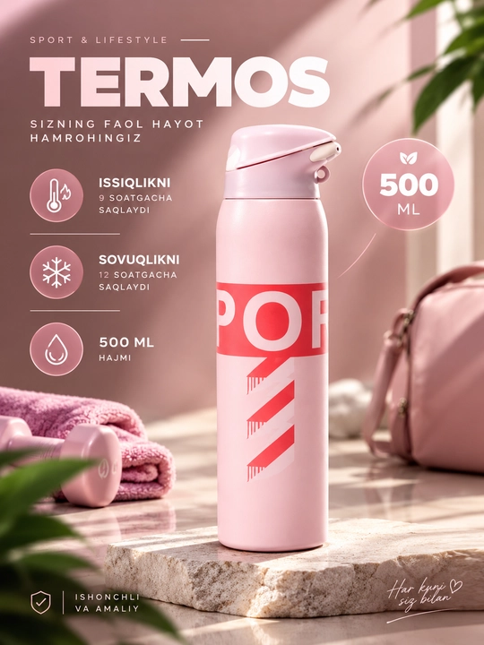 Термос с трубочкой, для взрослых и детей, 500, термокружка - 