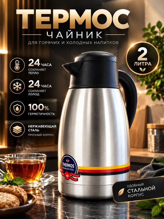 Чайник-термос Iron Horse, металлический, туристический, для дома и дачи, 2 л - 