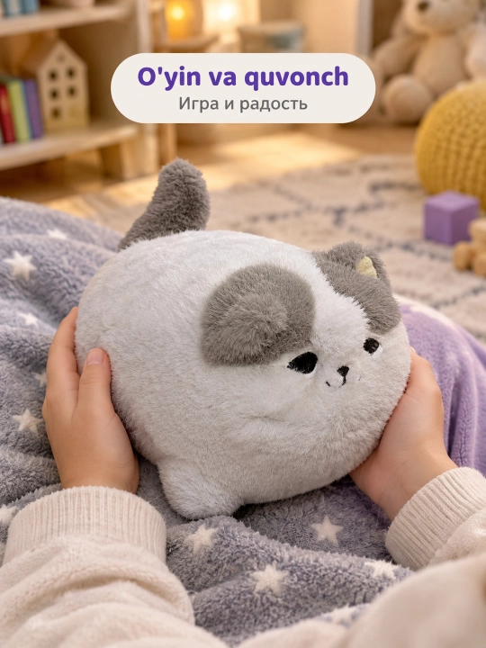 Интерактивная мягкая игрушка кошка для детей 3+, плюшевый котик со звуком