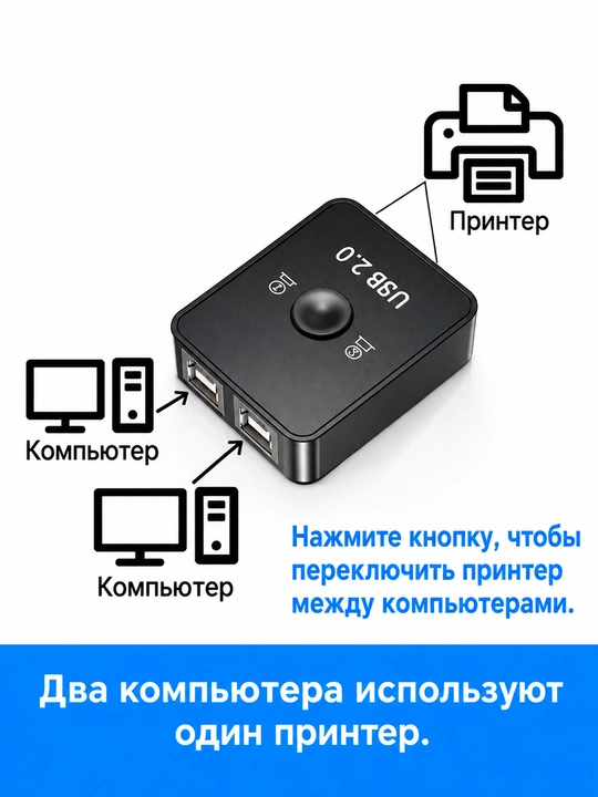 USB kaliti, USB, 2>1 qurilma-printer, skaner, 1.5 metrlik maxsus kabel bilan