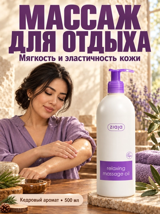 Массажное масло для тела Ziaja расслабляющее, с оливковым маслом и ароматом кедра, 500 мл