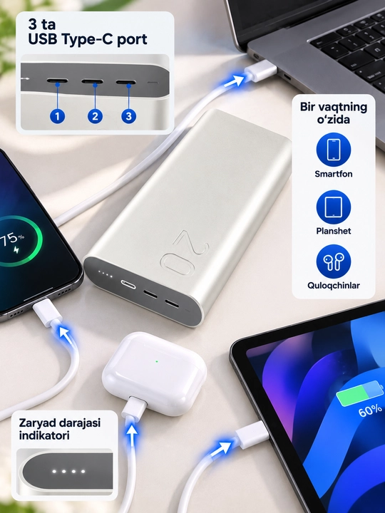 Samsung 10000mAh Simsiz Power Bank, 25W Super Fast Charging