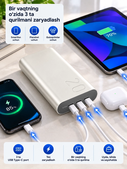Samsung 10000mAh Simsiz Power Bank, 25W Super Fast Charging